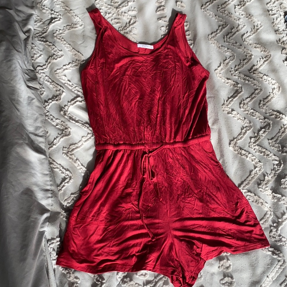 Red shorts romper